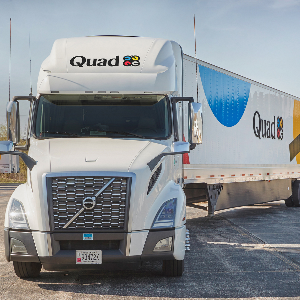 A Quad tractor trailer from Duplainville Transport, a subsidiary of Quad